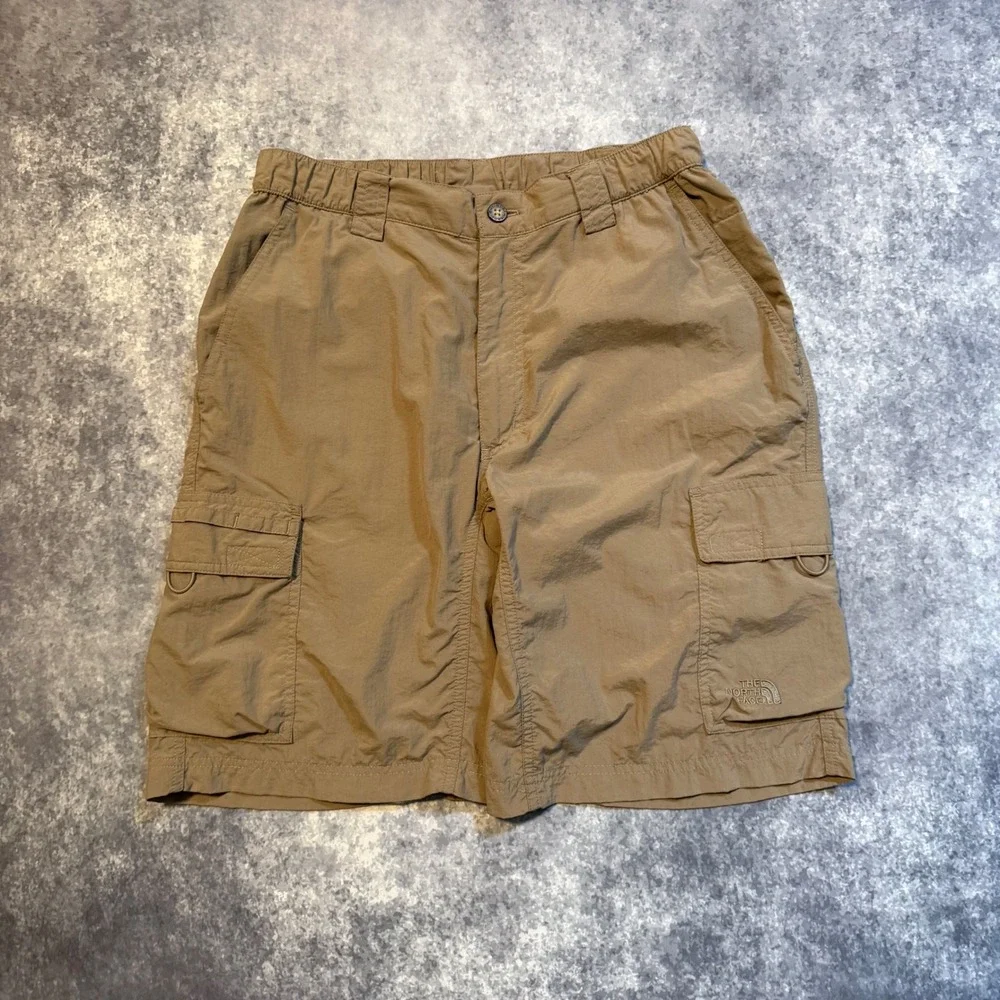 The North Face Mens Brown Nylon Cargo Hiking Shorts Size Small Stow Pocket‎ Tan